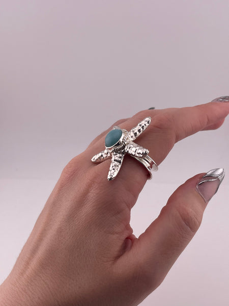 size 8 sterling silver larimar starfish curved band ring