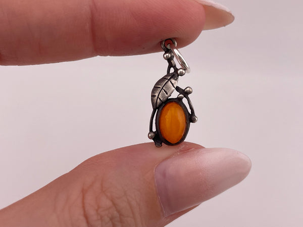 sterling silver small amber pendant