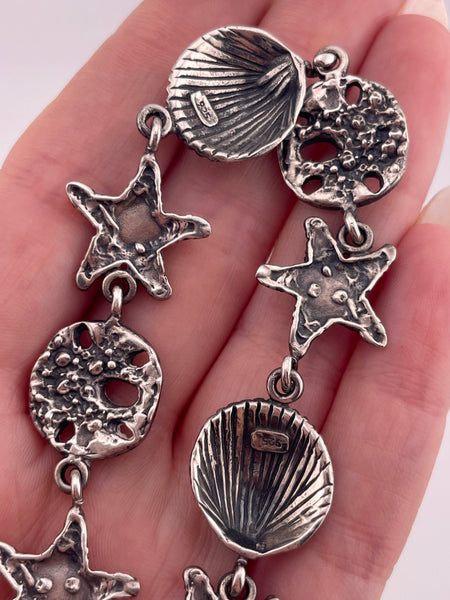 sterling silver sea shell sand dollar starfish link bracelet
