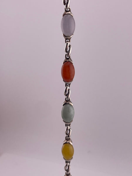 sterling silver 7-1/4" multi-color jade link bracelet