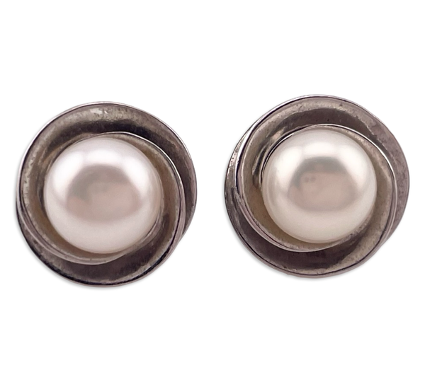sterling silver faux pearl post earrings