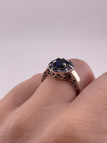 size 6 sterling silver faceted amethyst & iolite round cluster ring