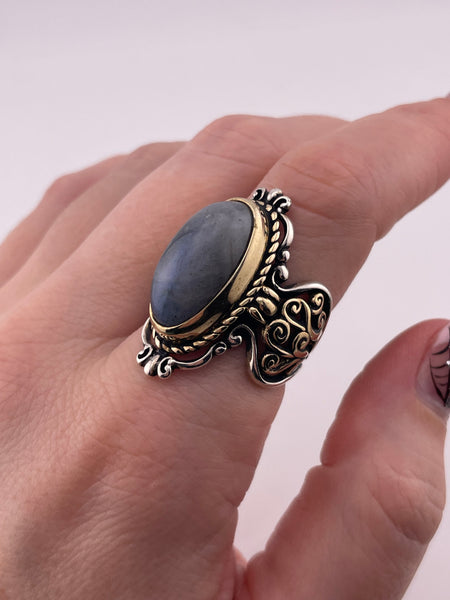 size 8.25 sterling silver & brass Relios Carolyn Pollack labradorite ring