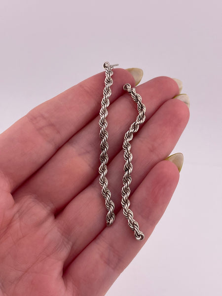 sterling silver stoneless rope chain post dangle earrings