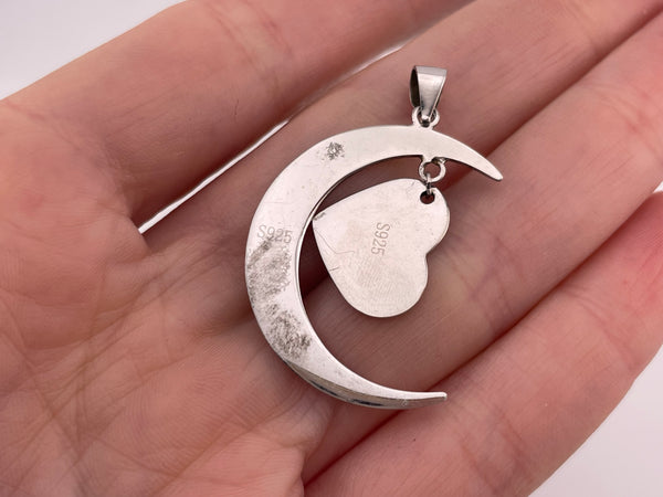 sterling silver "I Love You..." moon heart pendant