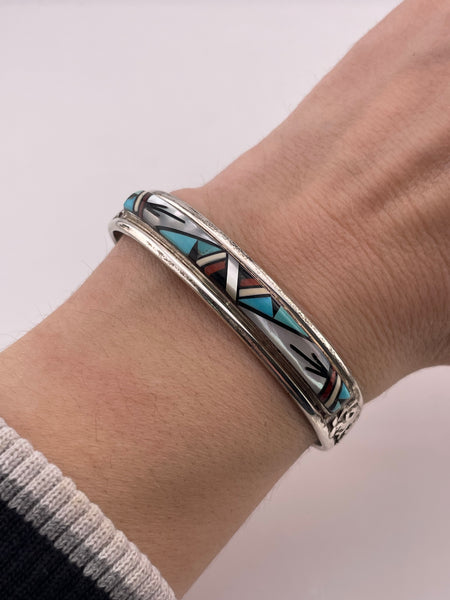 sterling silver multi-stone inlay cuff bracelet