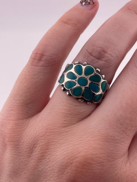 size 6.5 sterling silver turquoise inlay flower ring