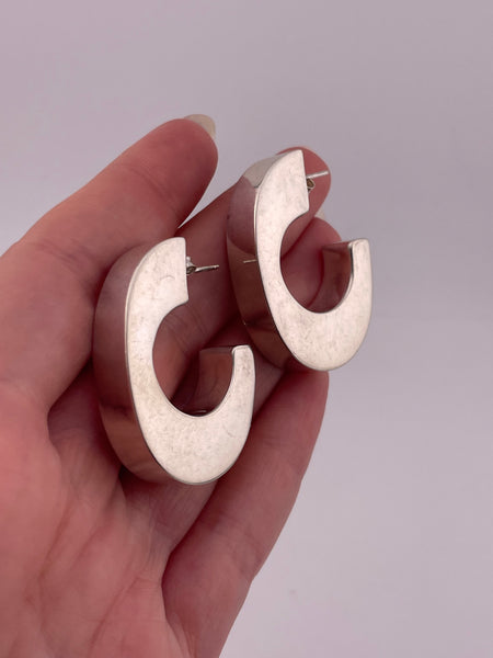 sterling silver chunky stoneless C shaped hoop post earrings
