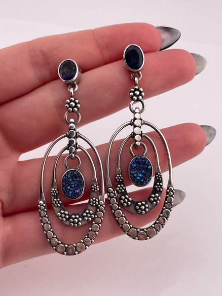 sterling silver Sajen faceted iolite & druzy post dangle earrings