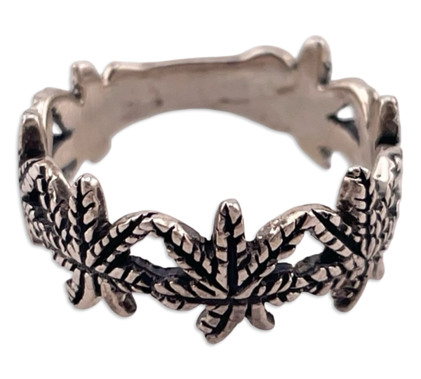 size 4.75 sterling silver marijuana pot leaf ring