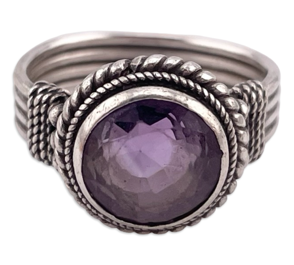 size 6.25 sterling silver faceted amethyst ring