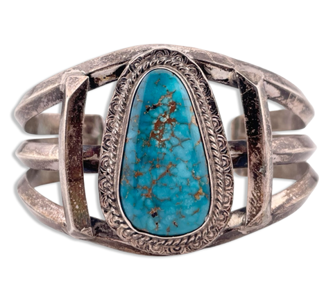 sterling silver heavy carinated turquoise cuff bracelet