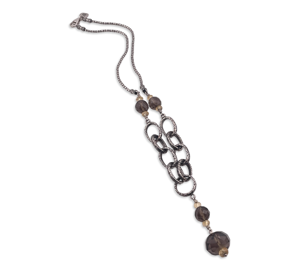 sterling silver 17-1/2" Silpada faceted smoky quartz citrine textured link necklace