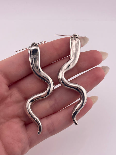 sterling silver 3" snake style electro-form hook dangle earrings ***AS IS***