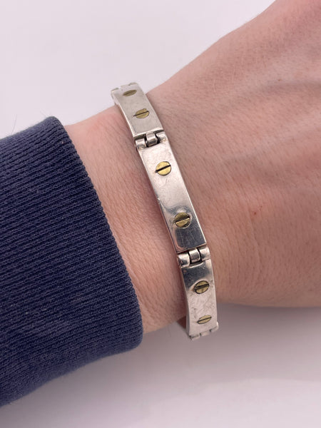 sterling silver & brass chunky nail head style panel link bracelet