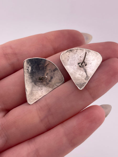 sterling silver hammered triangle post earrings