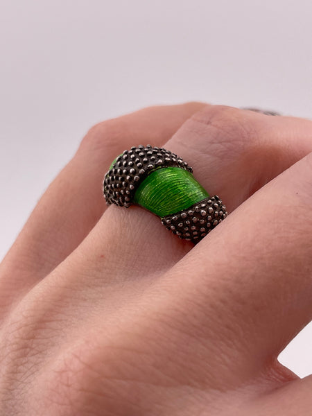 size 7.25 sterling silver green enamel ring