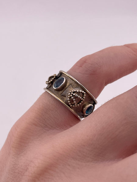 size 6 sterling silver faceted topaz nautical theme band ring ***Chipped Stone***
