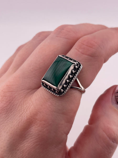 size 7 sterling silver Shubes rectangle malachite ring