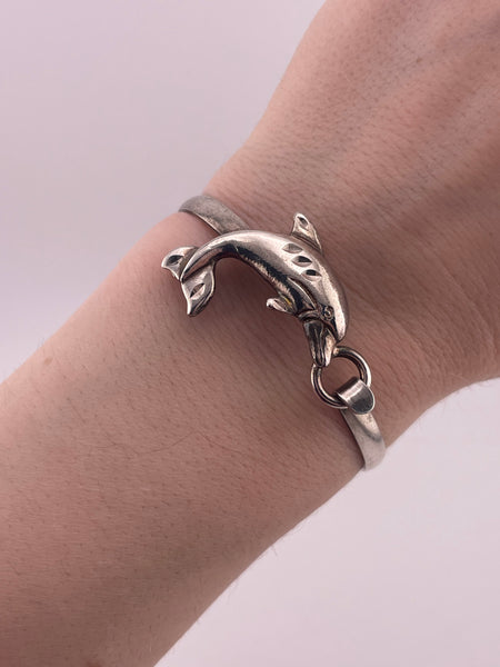 sterling silver 6-1/2" dolphin bangle bracelet