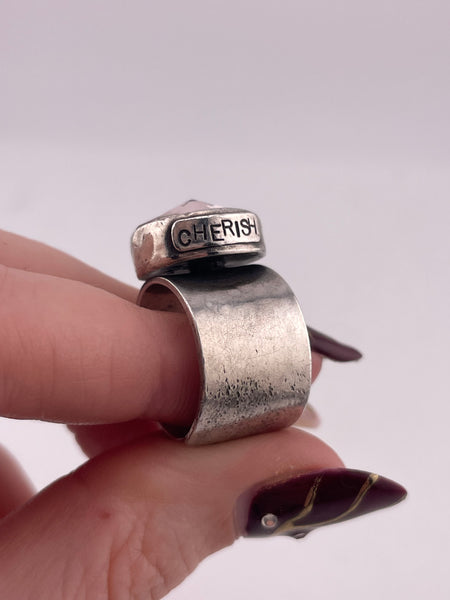 size 5.5 sterling silver Nathan Perkins rhinestone "Cherish" open band ring