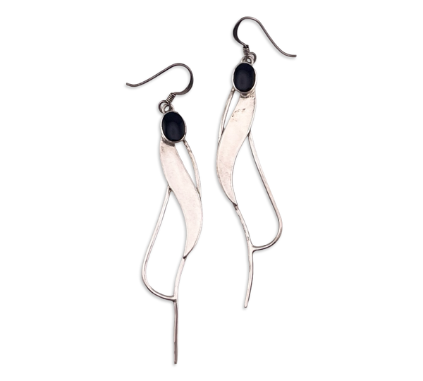 sterling silver long synthetic onyx dangle earrings