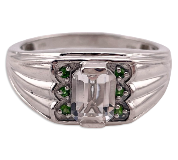 size 13 sterling silver white green quartz ring