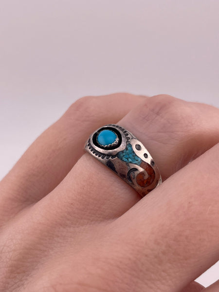 size 6 sterling silver turquoise crushed turquoise coral ring