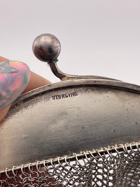 sterling silver 211 gram etched floral mesh purse bag