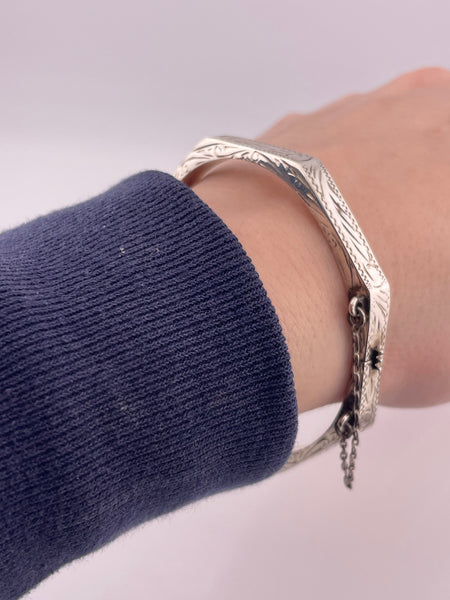 sterling silver 7" etched octagon hinge bangle bracelet