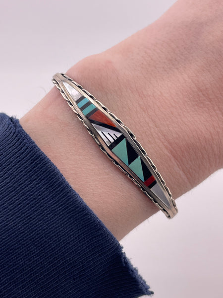 sterling silver multi-stone inlay cuff bracelet