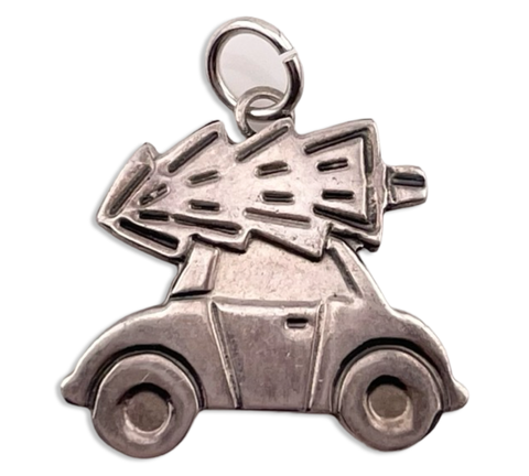 sterling silver Christmas tree on top of beetle car pendant