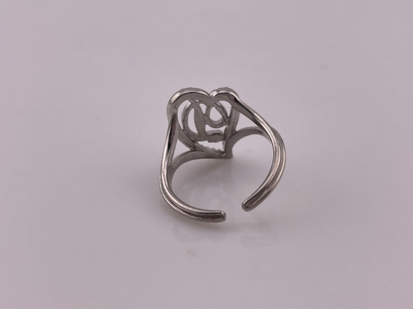 size 7 open band sterling silver 'D' initial heart ring
