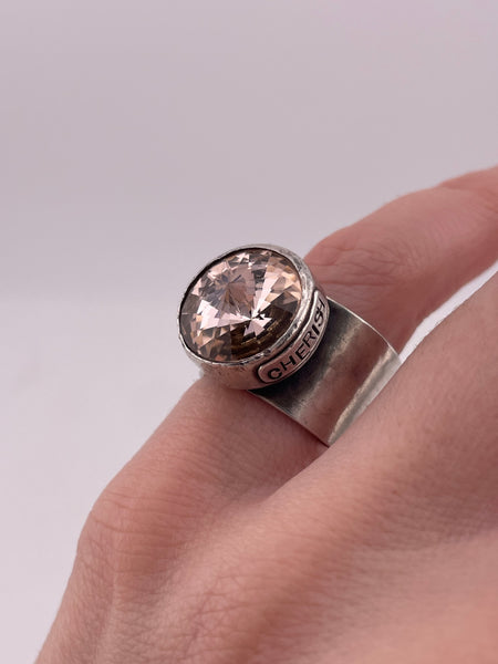 size 5.5 sterling silver Nathan Perkins rhinestone "Cherish" open band ring