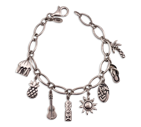 sterling silver designer Na Hoku Hawaii charm link bracelet