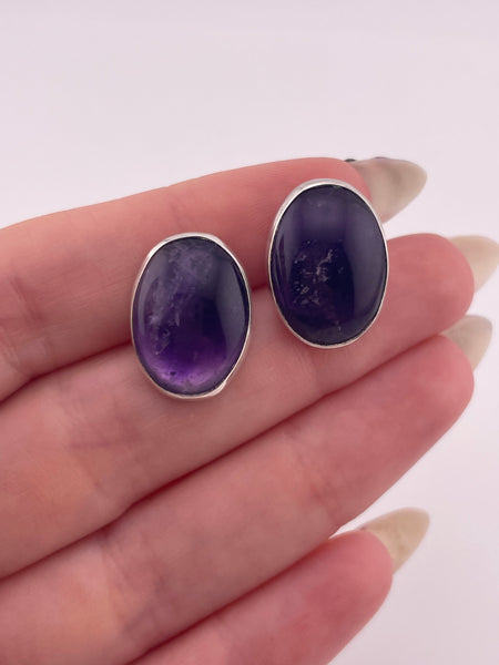 sterling silver J.P. Reardon oval amethyst post earrings