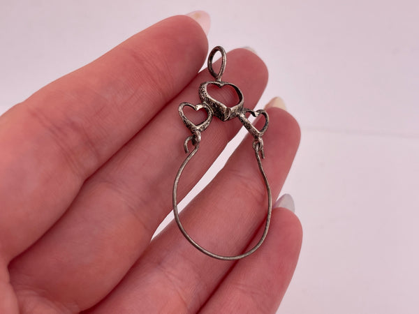 sterling silver three hearts charm holder pendant ***AS IS***