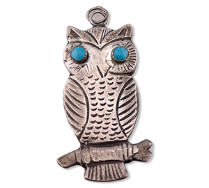 sterling silver owl turquoise eyes pendant