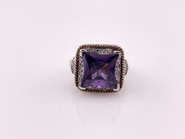 size 7 sterling silver gold wash purple white rhinestone ring