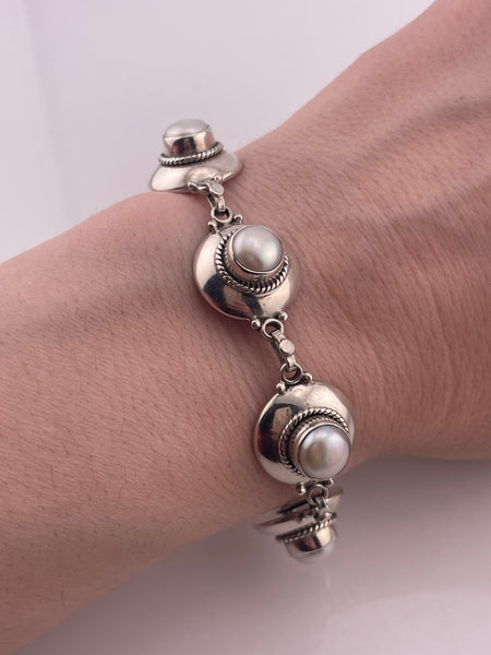 sterling silver 7-1/2" pearl link bracelet