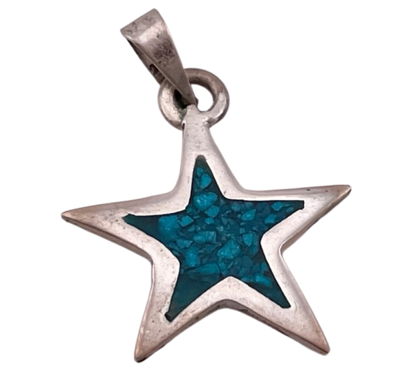 sterling silver NOS crushed turquoise star pendant