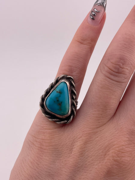size 6 sterling silver triangle turquoise stamped band ring