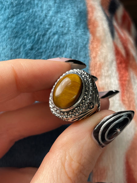 size 5.75 sterling silver tiger eye star ring
