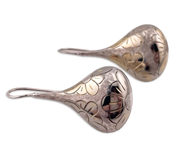 sterling silver & gold plated stoneless flower jug dangle earrings **AS IS**