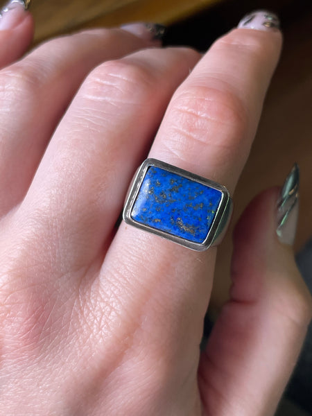 size 8 sterling silver chunky lapis ring