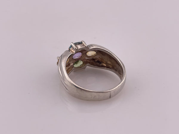 size 10 sterling silver faceted multi-gemstone ring