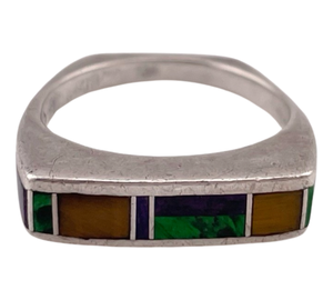 size 7 sterling silver artisan Ray Tracey multi-stone inlay ring