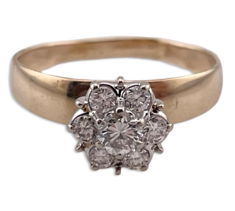 size 8.5 14k yellow gold diamond cluster flower high profile ring