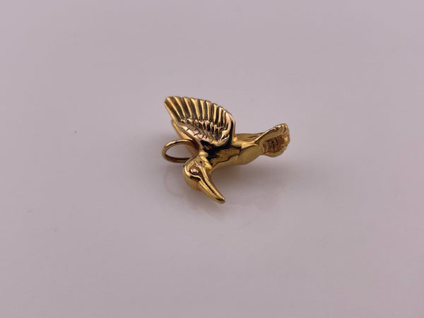 14k yellow gold 3D hollow hummingbird pendant