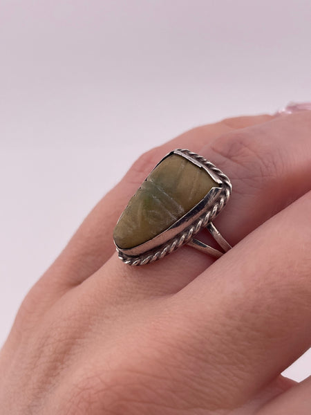 size 7 sterling silver Mexican carved jade face mask ring